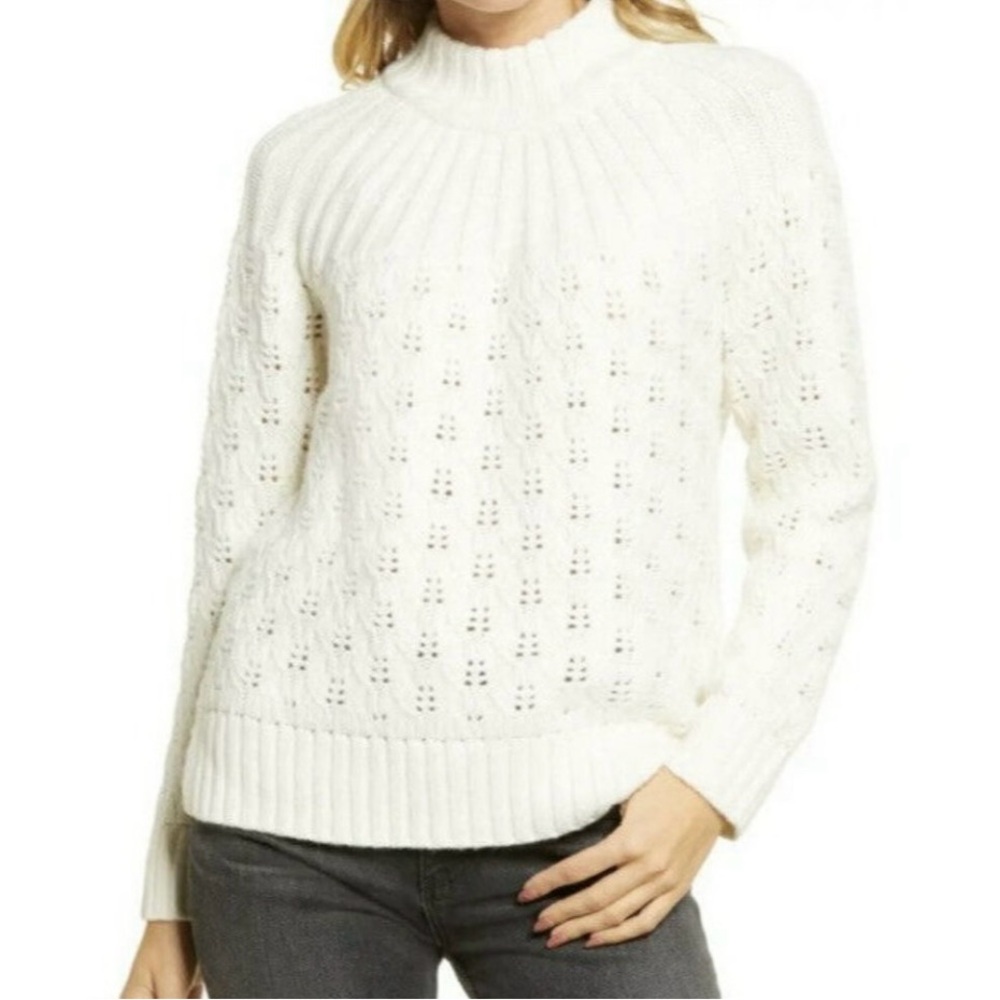 Madewell Hannah Stitch Mix Mock Neck Pullover ivory cream wool alpaca medium